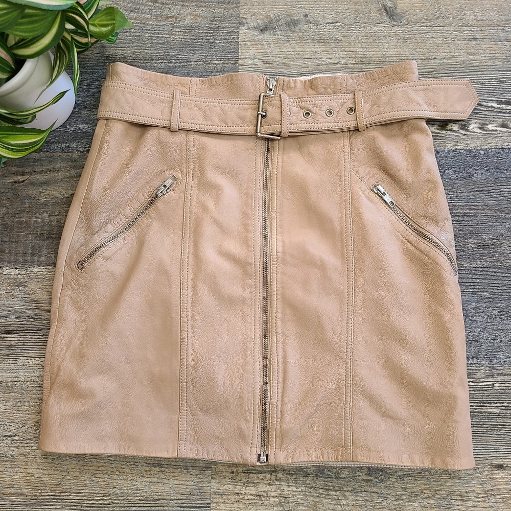 Bardot X Revolve Mini Leather Skirt in Nude Size US 8/M